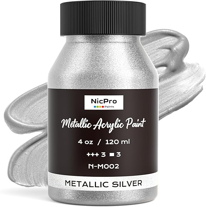 Nicpro Metallic Silver Acrylic Paint, 4oz/120ml Silver Leaf Paint, Non Toxic, Non Fading Art Craft Paints for Canvas, Wood, Clay, Fabric, Metal, Furniture, Art Supplies
