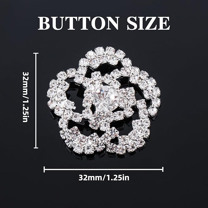 4Pcs Sliver Rhinestone Buttons Crystal Embellishments for Clothing Jewelry Making DIY Decoration Bottons for Sewing Crafts Wedding Bridal (silver-03)