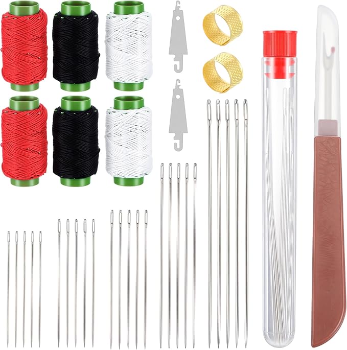 Teaaha 37 PCS Big Eye Steel Sewing Needles Kit, Sewing Tool Set, Steel Needle Sewings Kit with Needle Threaders, StainlessSteel Needles for Hand Sewings for DIY Projects and Repairs