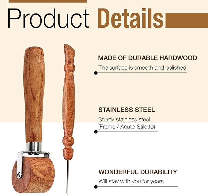 Savina Seam Roller & Stiletto for Sewing/Quilting - Wooden Pressing Roller, Easy to Grip Handle - Wooden Sewing Quilting Tools Set
