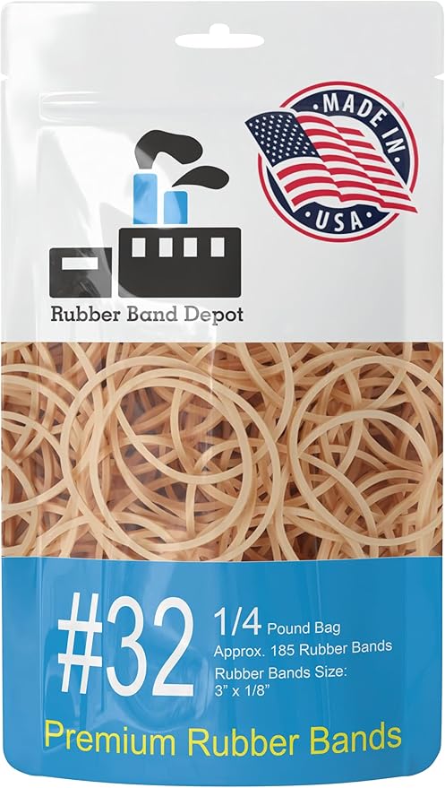 3" x 1/8'' - Size #32 - Rubber Band Depot - Everyday Rubber Bands, Business Bands - Approximately 185 Per Bag - 1/4 Pound Bag