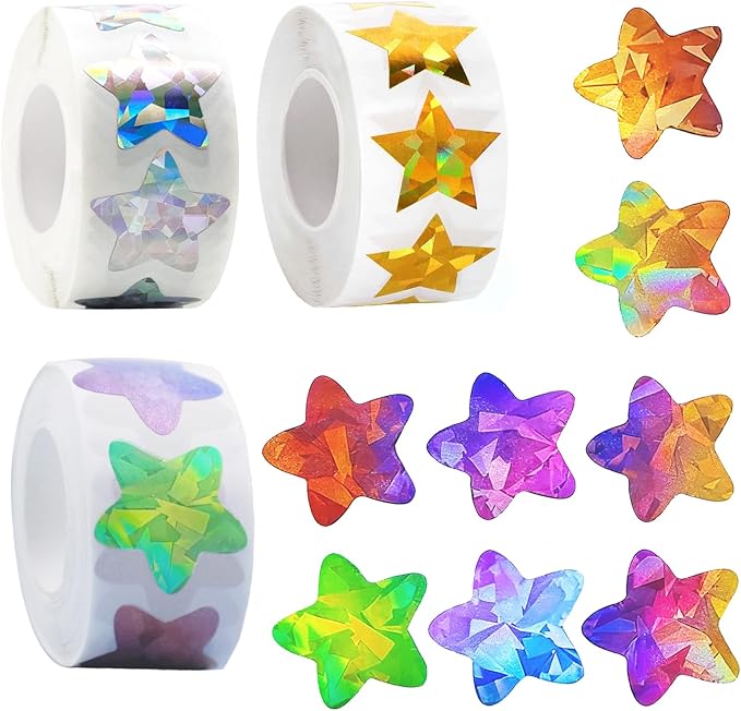 1500 Pcs Holographic Star Stickers Multi-Color Shiny Stars for DIY Crafts, Reward Charts, Student Planners, Classroom Supplies, Scrapbooking, Sealing Stickers & More
