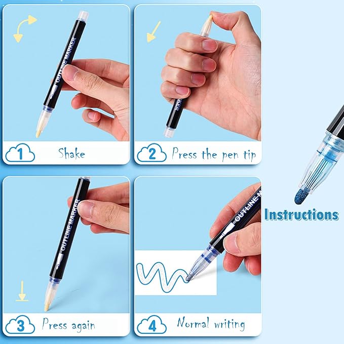 Tommax Double Line Outline Markers 24pcs, Metallic Shimmer Markers for Gift Cards, Rock Painting, Wood, Ceramic, Glass