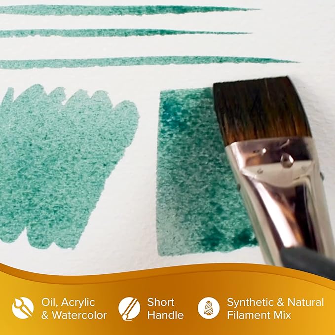 Silver Brush Limited 2008S-1 Golden Natural Square Wash Paintbrush for Oil, Acrylic, Watercolor, Gouache, Inks, & Dyes, Size 1 Inch, Short Handle