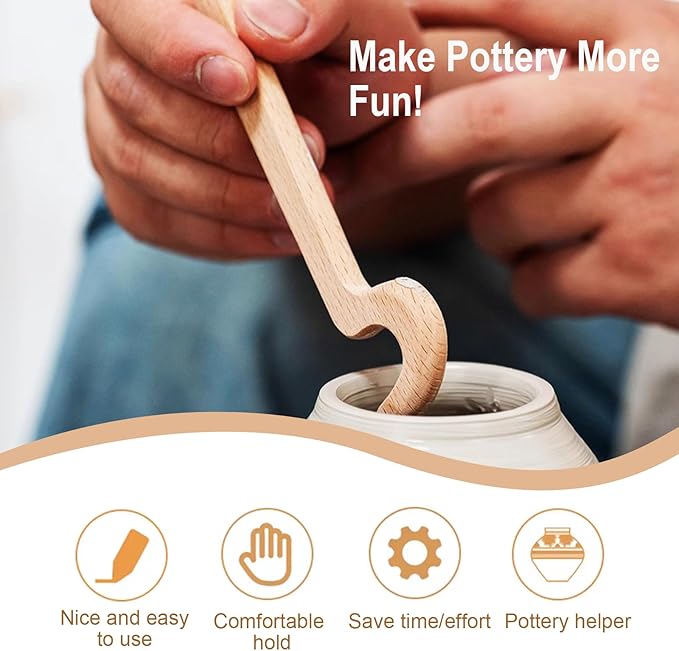 AEROVA 2PCS Wooden Pottery Throwing Tools, Pottery Quick Shaping Tools, Pottery Rim Forming Tools, Long Handle Throwing Assistive Tools, Pottery Shaping and Molding Aid Tools,Clay Throwing Stick(2)