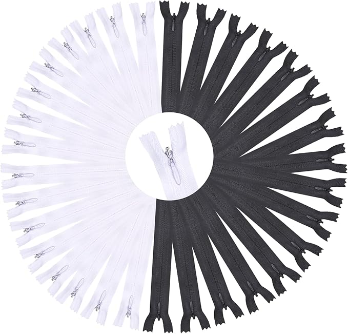32pcs 12 Inches Nylon Coil Zippers, #3 Invisible Zipper for Sewing,Black and White Nylon Bulk Zipper for DIY Crafts, Pocket, and Accessories