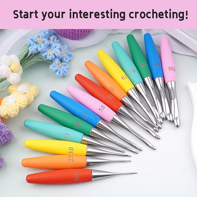 Crochet Hooks 5mm Crochet Hook Soft Lightweight Wood Ergonomic Handle and Stainless Steel Crochet Needles Tip (5 mm-H)
