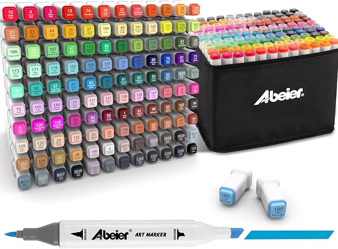ABEIER 120 Colors Alcohol Markers Set with Dual Tip, Alcohol-Based Art Markers for Kids Adults Students, Vibrant Blendable Colors, Premium Portable Case, Ideal Gift for Artists & Beginners