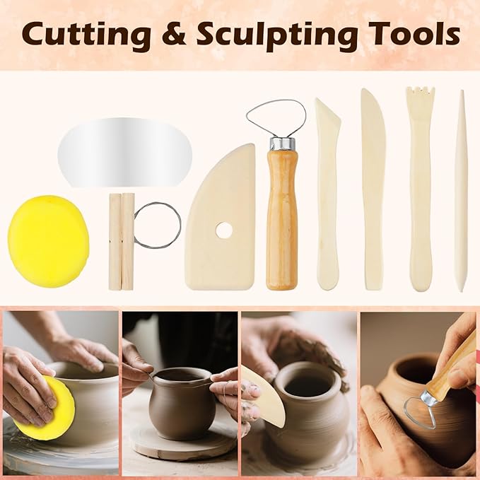 41PCS Clay Sculpting Tools Kit, Pottery Tools with Organizer Storage Bag, Wooden, Stainless Steel Plastic Clay Tools, Sculpting Tool for DIY Handcraft, Modeling, Ceramic Carving