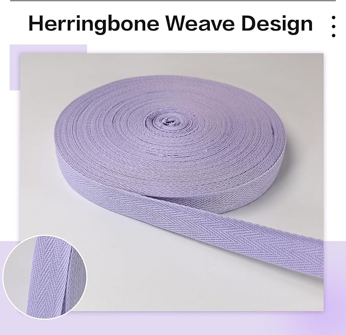 Lavender Twill Tape Ribbon 3/4 Inch - 40 Yards Light Herringbone Cotton Webbing Straps- Bias Binding Tape for Sewing, Ties, Tags, DIY Projects, Hoodie, Gift Wrapping and Home Decor