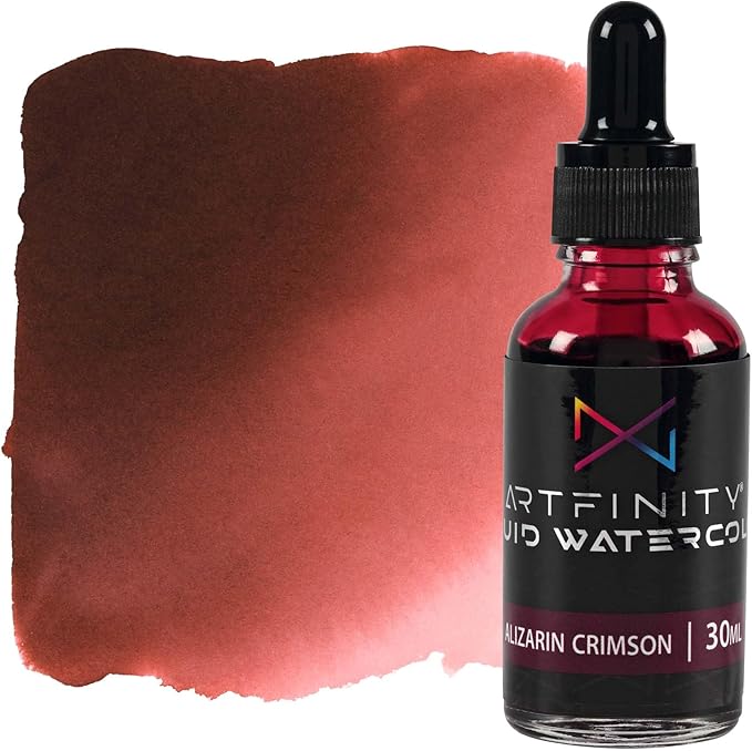 Liquid Watercolor Paint 30 ml Bottle, Alizarin Crimson - Vibrant Dye-Based Liquid Watercolor w/Glass Pipette, Fast-Drying, Fine Art Paint for Calligraphy, Airbrushing & Traditional Art