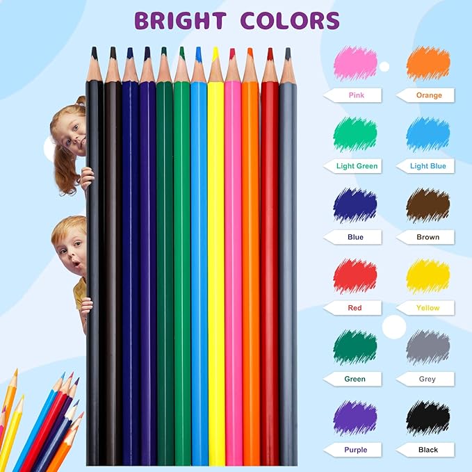 Premium Colored Pencils, Soft Core, 288 Count (Pack of 24), 12 Colors Pre-sharpened Color Pencils Bulk, Back to School Supplies, Classroom Prizes (24)