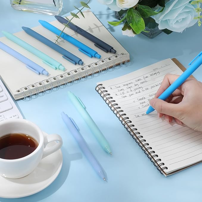 Crtiin 100 Pcs Gel Ink Pens Bulk, Black Ink 0.5mm Fine Point Retractable Pen Smooth Writing Office Supplies for Teacher Server Nurse Christmas Charity Donation Valentine (Blue Series)
