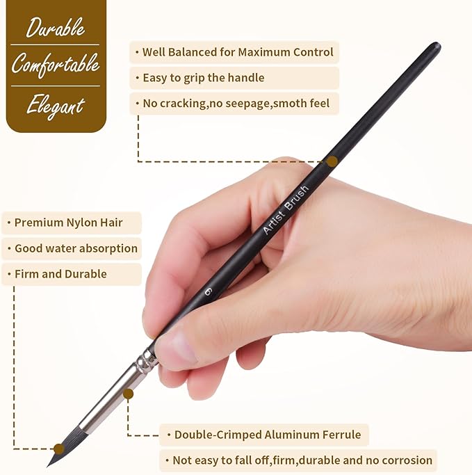 Watercolor Paint Brush Set,12Pcs Professional Paint Brushes for Acrylic Painting,Soft Synthetic Fine Hair Oil Paint Brushes,Flat,Round, Cat's Tongue,Liner for Detail Painting and Art Painting