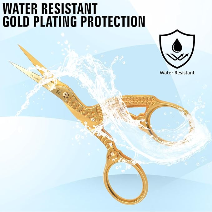 Golden Stork 3.5 inch Embroidery Scissors Gold Plated for Small Sharp Tip Cross Stitch Crane Design Stainless Steel Bird Scissors for Sewing Art & Craft Craft Stitch Cutting Sewing scissors.