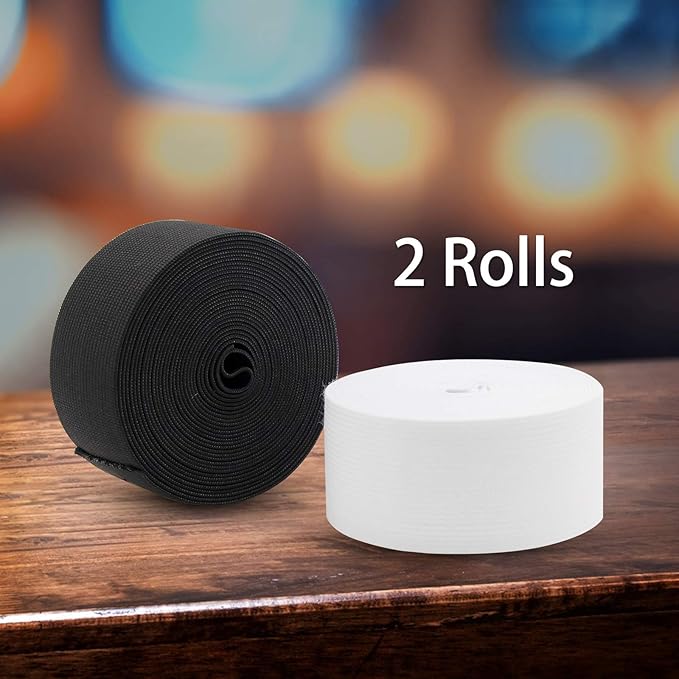 1.5'' Elastic Band for Sewing, Crafts, DIY, High Elasticity, (White 5Yards, Black 5 Yards)