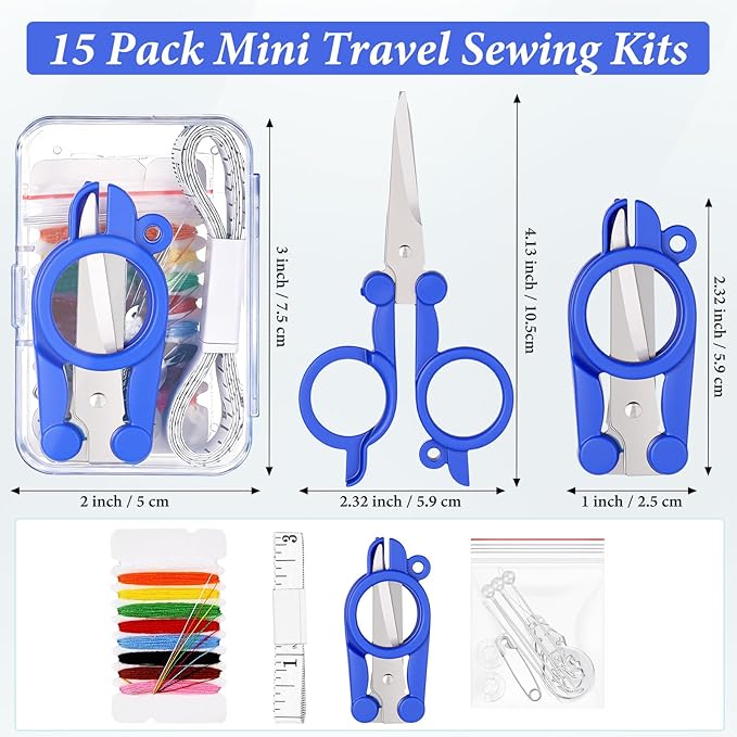 Knitgrip 15 Boxes Mini Travel Sewing Kit Quick Fix Mini Sewing Kits Travel Size Bulk Basic Portable Pre Threaded Needle Emergency Repair Tool for Beginner Traveler Home Hotel