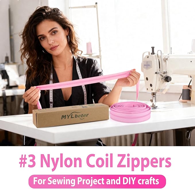 Mylbeter #3 Nylon Coil Zippers by The Yards Pink Bulk Zippers 10 Yards with 40PCS Sliders Continuous Zipper Tape for DIY Bag Clothing Sewing Crafts Gold Pull Sliver Slider Zipper for Bags and Purses
