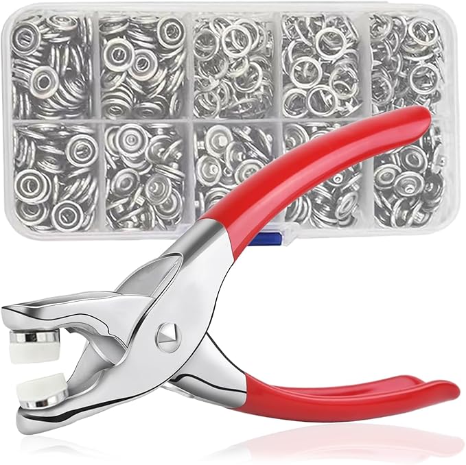 Sewing Kit with 100PCS Metal Buttons – Manual Pliers Tool Included, 2026 New Sewing Kit with Metal Buttons, Button Installer for Clothing, for DIY Crafts Sewing Fabric Clothes Bag Jean (Silver)