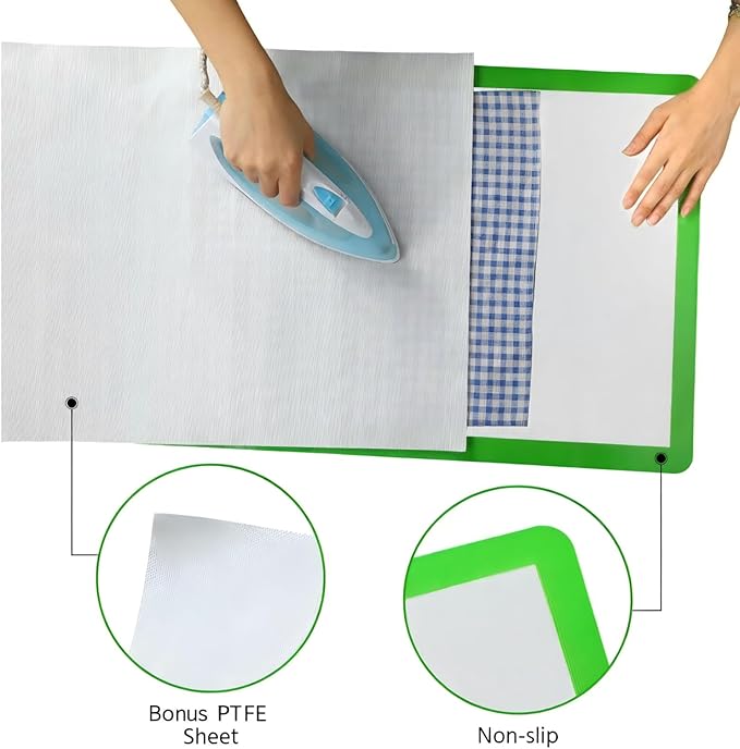 Acellegic Applique Fusing Mat 12"x18" (30cm x 46cm) with No Slip Non Stick PTFE Coated Pressing Sheet Silicone Applique Fusing Mat for Quilters Arts Crafts Creation and Fusible Web Fabric Supplies