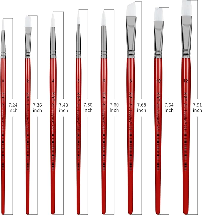 XDT#268 Paint Brush Set, 8Pcs Nylon Brushes for Acrylic Painting, Watercolor, and Crafting, Kids Adult Drawing Arts Crafts Supplies, Red