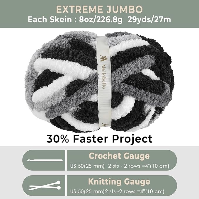 Jumbo Chunky Yarn for Hand Knitting - Super Thick Chenille Chunky Yarn for Crocheting - Extra Soft Bulky Fluffy Blanket Big Yarns 8 Jumbo Pack (27yds,8 oz Each Skein)