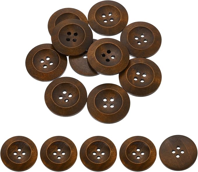 uxcell 100Pcs Wooden Buttons, 30mm(1 3/16") 4 Hole Round Wood Sewing Button Craft for Sewing DIY Craft Clothing, Coffee