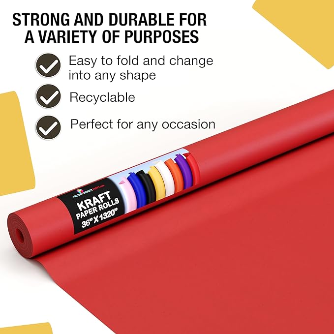 Crown Display Red Kraft Paper Roll - 36" X 1320" (110' Ft) - Shipping & Packing Paper