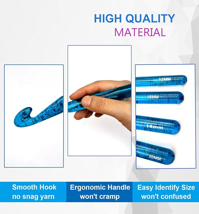 Weabetfu 18mm Large Crochet Hook,Huge Crochet Hooks for Chunky Yarn,Ergonomic Knitting Giant Crochet Hooks,Big Crochet Hooks for Knitting Yarn Carpet Scarf Wool Roving, Blue