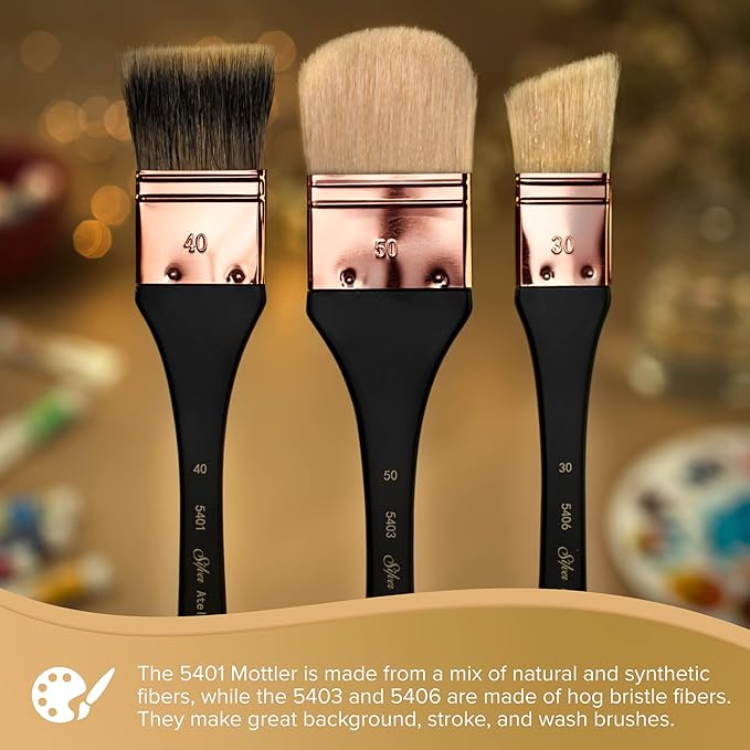 Silver Brush Limited 5401-50 Silver Atelier Badger/Synthetic Blend Mottler Flat Brush, Size 50, Extra Long Handle