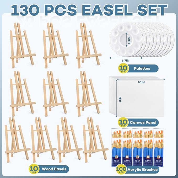 ESRICH 130PCS Canvas with Easel Set, Paint and Sip Kit for Adults,Paint Brushes Canvas Panel Painting Kit,Painting Supplies Kit, Artists and Beginners to Painting Party