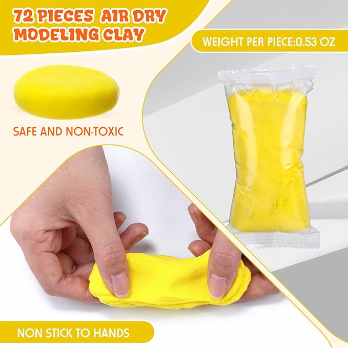 72 Pcs 38oz Air Dry Clay Bulk Modeling Ultra Lightweight Foam Modeling Clay for Kids Adults DIY Gifts Party Arts Crafts and School Project Supplies (Yellow)