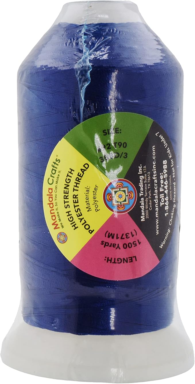 Mandala Crafts Royal Blue Heavy Duty Thread - 1500 Yds Tex 90 Bonded Polyester Threads for Sewing Drapery, Jeans, Leather, Hair, Outdoor Marine Upholstery