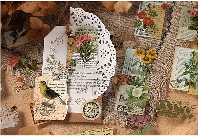 Alideco Scrapbook Stickers Sets Vintage Transparent Animals Floral Aesthetic Adults Scrapbooking Supplies Stickers for journaling tweezer 20Sheets/200Pcs