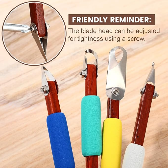 Lanties 4 Pcs Pottery Carving Tool Set Sculpture Scraper Craft Modelling Tools Red Pear Wood Texture Handle with Stainless Steel Blade for Clay Carving, Ceramic Sculpting, Graffito (Classic Color)