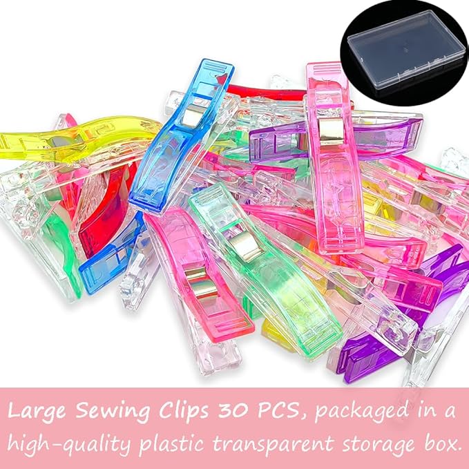 Large Sewing Clips for Fabric and Quilting 30 Pcs, KOLUP Jumbo Quilting Clips and Sewing Fabric Clips Crafting Tools Assorted Colors Premium Plastic Clips Sewing Notions for Sewing Quilting Supplies