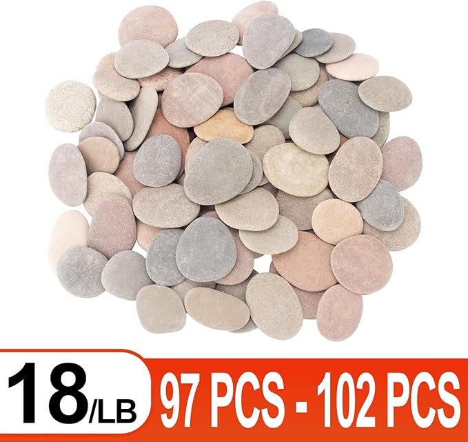 [About 97 PCS - 102 PCS](18.2 Pounds) Painting Rocks,2.26"-3.49" River Rocks,Flat Stones,Craft Rocks,DIY Rocks