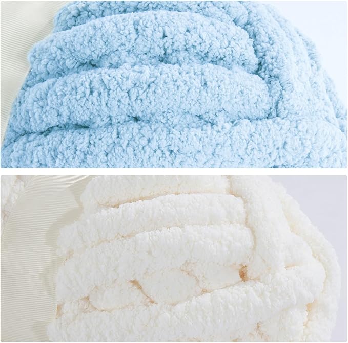 MABOZOO Assorted Chunky Yarn for Crocheting 8 Pack,Fluffy Jumbo Chenille Yarn,Soft Plush Yarn Bulky,Giant Thick Fuzzy Yarn for Hand or Arm Knitting,Cream & Sky Blue(31.7 yds,8 oz Each Skein)