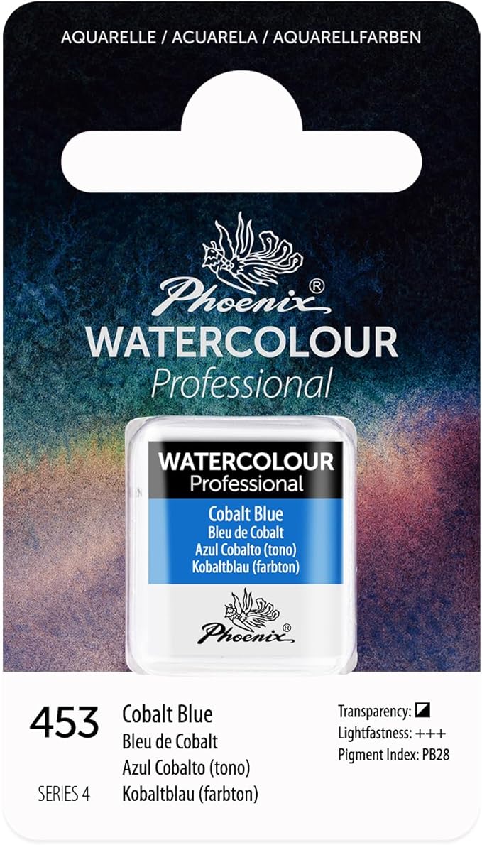 PHOENIX Professional Watercolor Paint - Single Watercolor Half Pan - Cobalt Blue 453