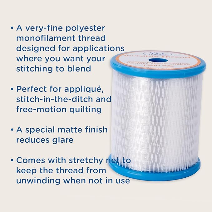 YLI Invisible Thread – Fine Polyester Monofilament for Quilting, Appliqué & Stitch-in-The-Ditch (Invisible Thread Poly & Topstitch #70/10, Combo Pack)