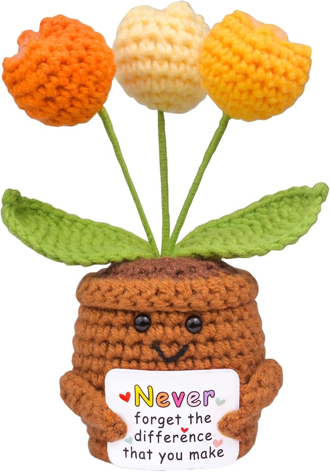 Positive Crochet Tulip Flower, Handmade Emotional Support Knitted Tulip Flowers Inspirational Gift for Women - Thank You, Appreciation, Positive Gift for Teacher, Mom, Friend, Coworker