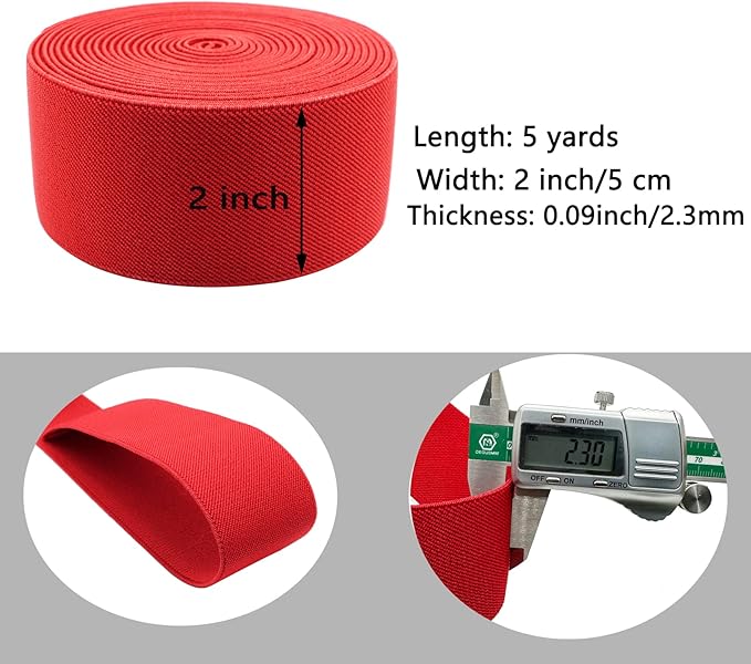 Dortrue 2 Inch 5 Yards Red Sewing Elastic Band Heavy Stretch High Elasticity Elastic Spool for Sewing Pants Waistband, Straps, Craft DIY Projects