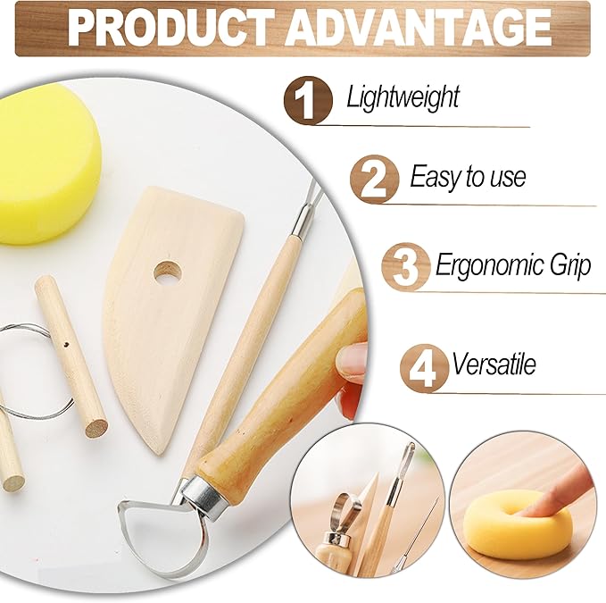LINPHCEY 8Pcs Clay Sculpting Tools Set Perfect for Polymer Air Dry Modeling Clay Beginners & Professionals Ideal for DIY Pottery & Ceramics Tools for Clay Sculpey Sculpting & Crafting