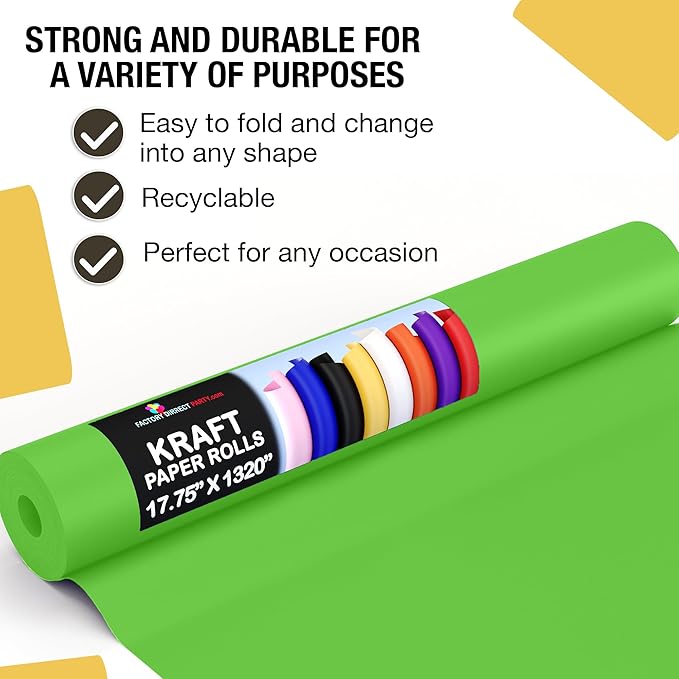 Crown Display Lime Green Kraft Paper Roll - 17.75" X 1320" (110' Ft) - Wrapping & Packing Paper - Craft Supplies