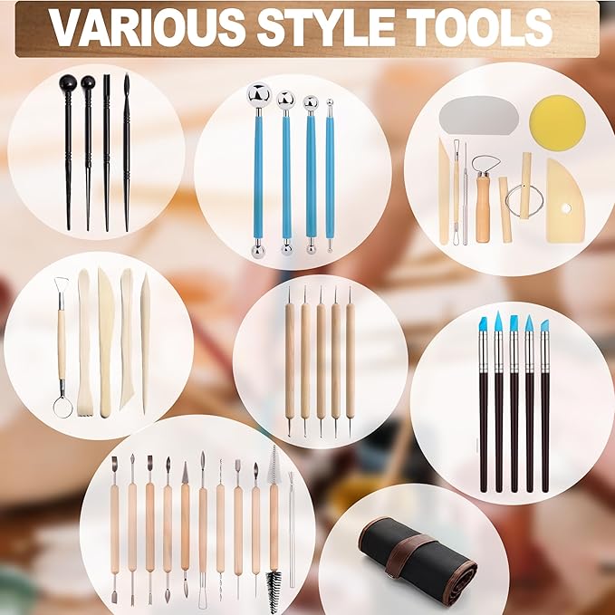 LINPHCEY 43Pcs Clay Sculpting Tools Set Perfect for Polymer Air Dry Modeling Clay Beginners & Professionals Ideal for DIY Pottery & Ceramics Tools for Clay Sculpey Sculpting & Crafting