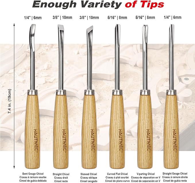 HAUTMEC Wood Carving Tools, 6-Piece Wood Chisel Sets, CRV Steel Blades with Rust-Resistant Electrolytic Coating, Fishtail V-Gouge Design for Fine Woodworking & Detailing – HT0236