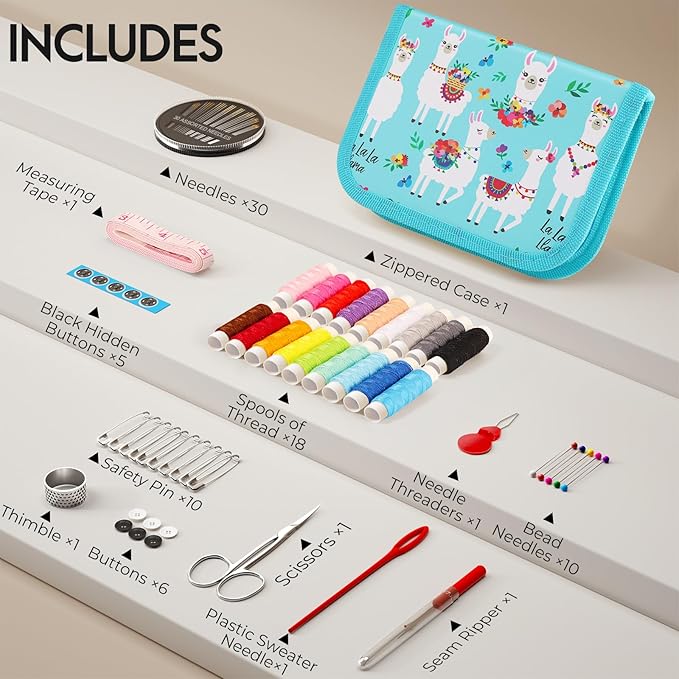 Coquimbo Sewing Kit for Adults, Traveler, Beginner, Emergency, Portable Sewing Supplies Accessories Contains Thread, Needle, Scissors, Measure Tape, Thimble, Christmas Gifts for Mom Grandma Girls Boys