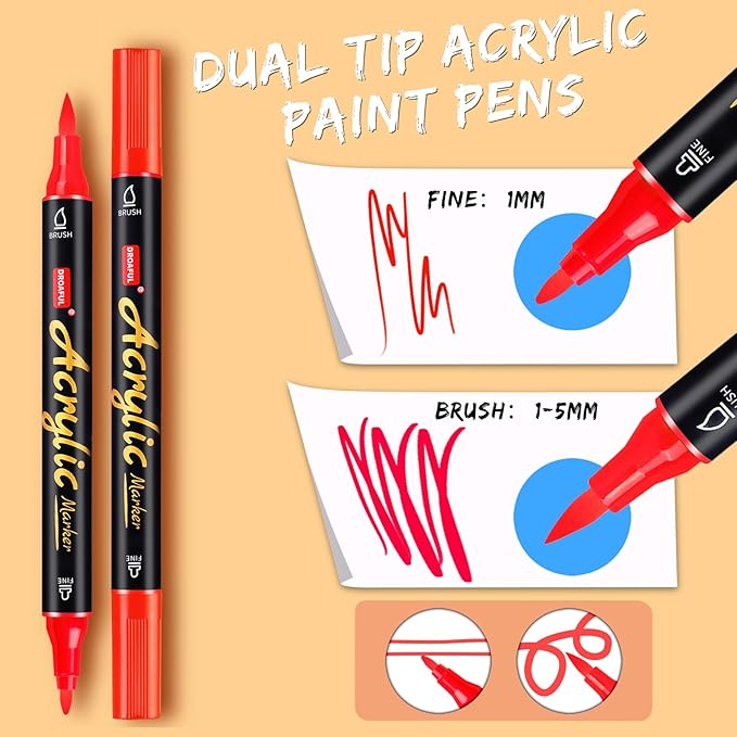 Acrylic Paint Pens Markers, 36 Colors Dual Tips Waterproof Paint Markers For Rock Painting, Fabric, Metal, Glass, Wood, Canvas, Ceramic, Plastic, Non-Toxic & Odor, Premium Art And DIY Craft Supplies