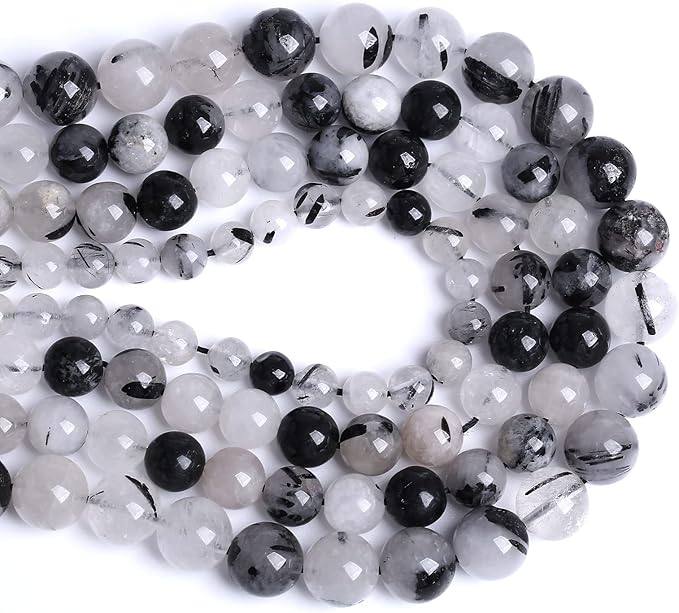 6MM 60PCS Natural Crystal Stone Black Rutile Quartz Gemstone 2A Grade Loose Beads for Jewelry Making DIY Bracelet Necklace Semi Precious Beads 1 Strand