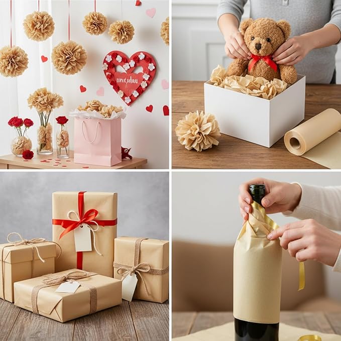 Qilery 500 Sheets Christmas Kraft Tissue Paper Bulk 15 x 20 Inch Wrapping Paper for Gift Bags Acid Free Tissue for Valentine's Day Wedding Craft Supplies, Bouquets, Garlands, Forming Pompoms